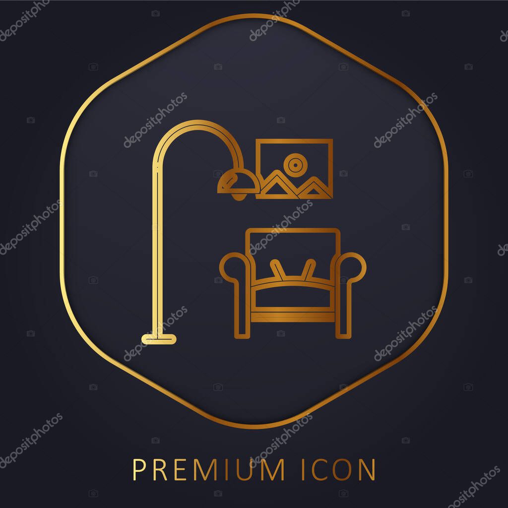 Armchair golden line premium logo or icon