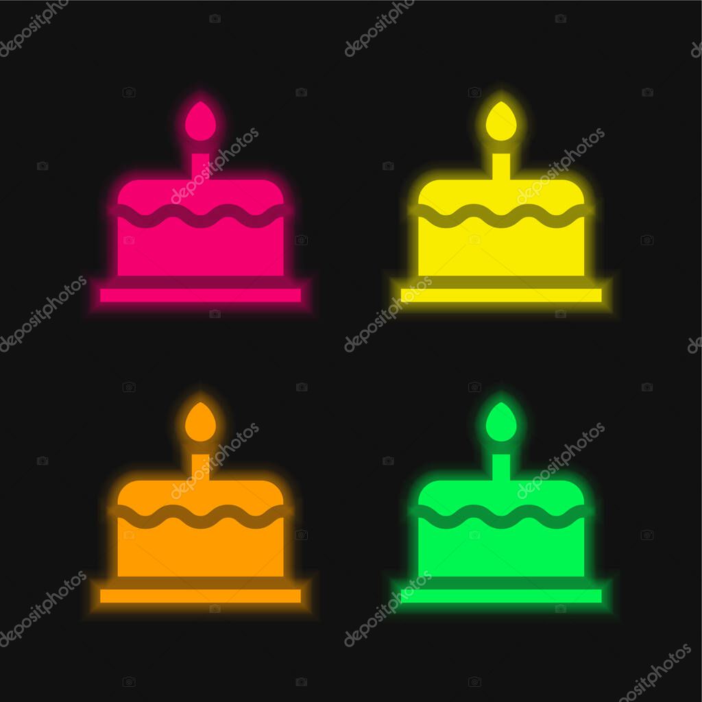 Birthday Cake four color glowing neon vector icon