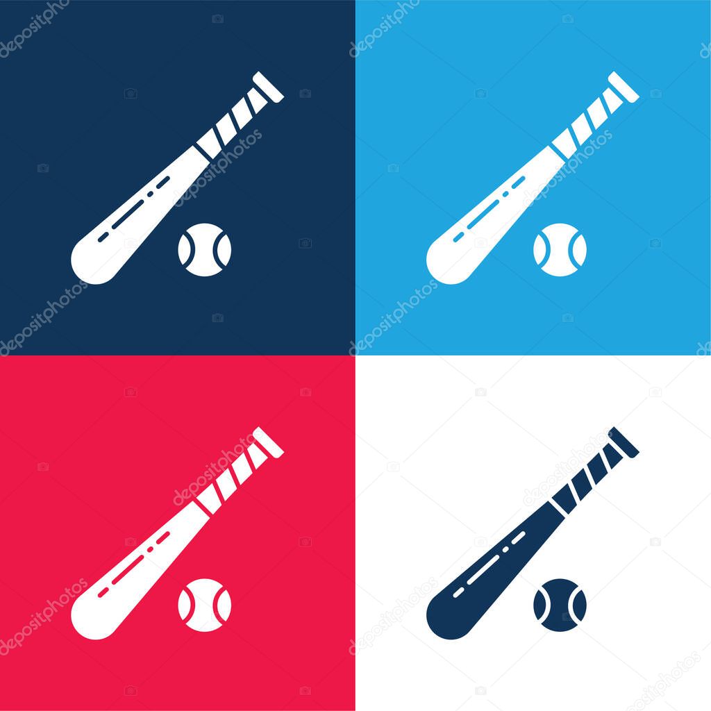 Baseball blue and red four color minimal icon set