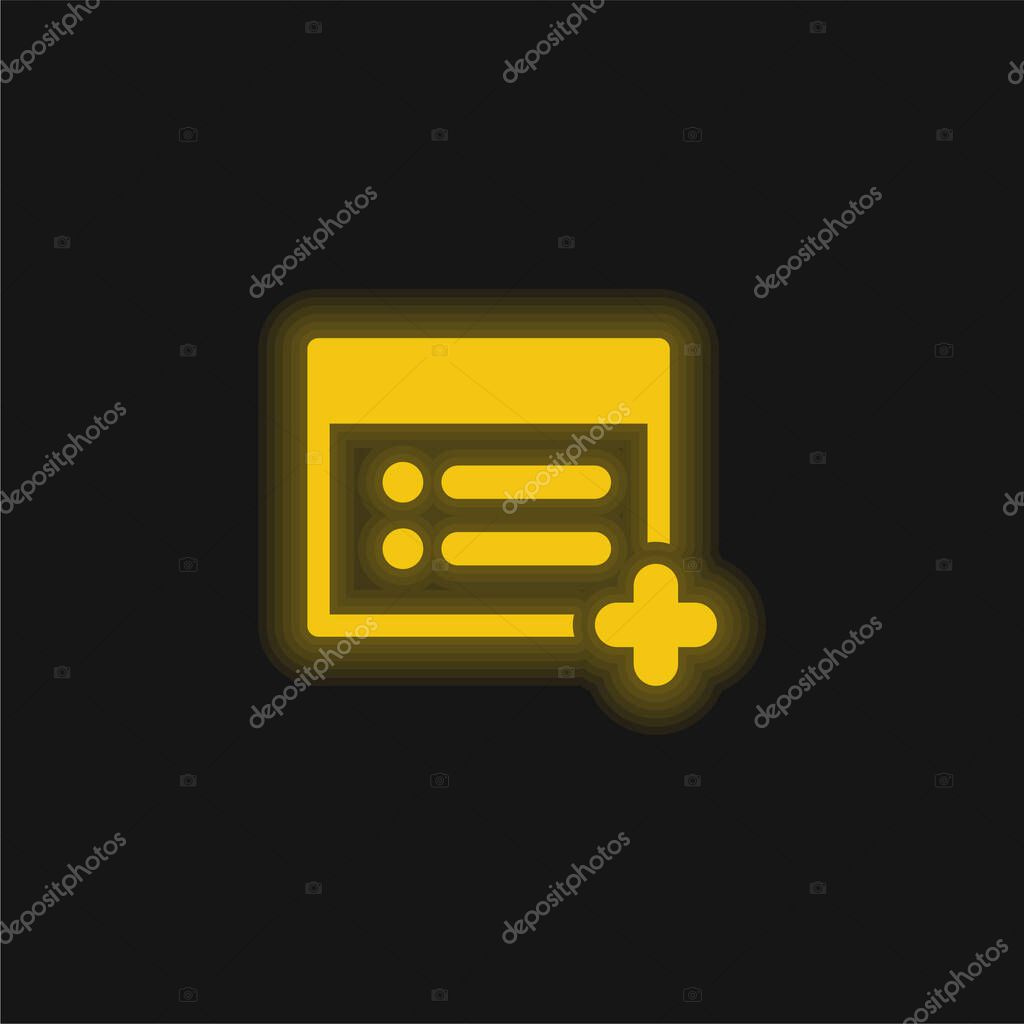 Add Web Page yellow glowing neon icon