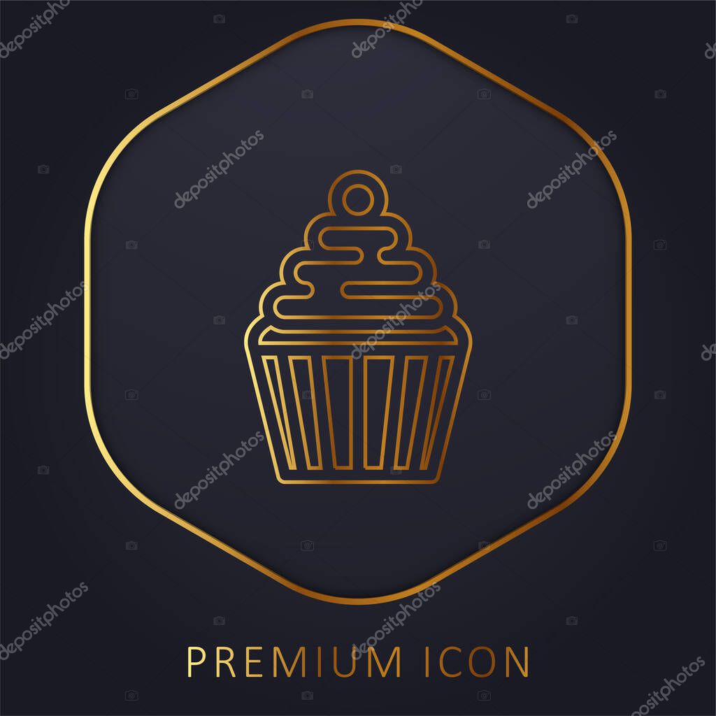Big Cupcake With Cherry golden line premium logo or icon