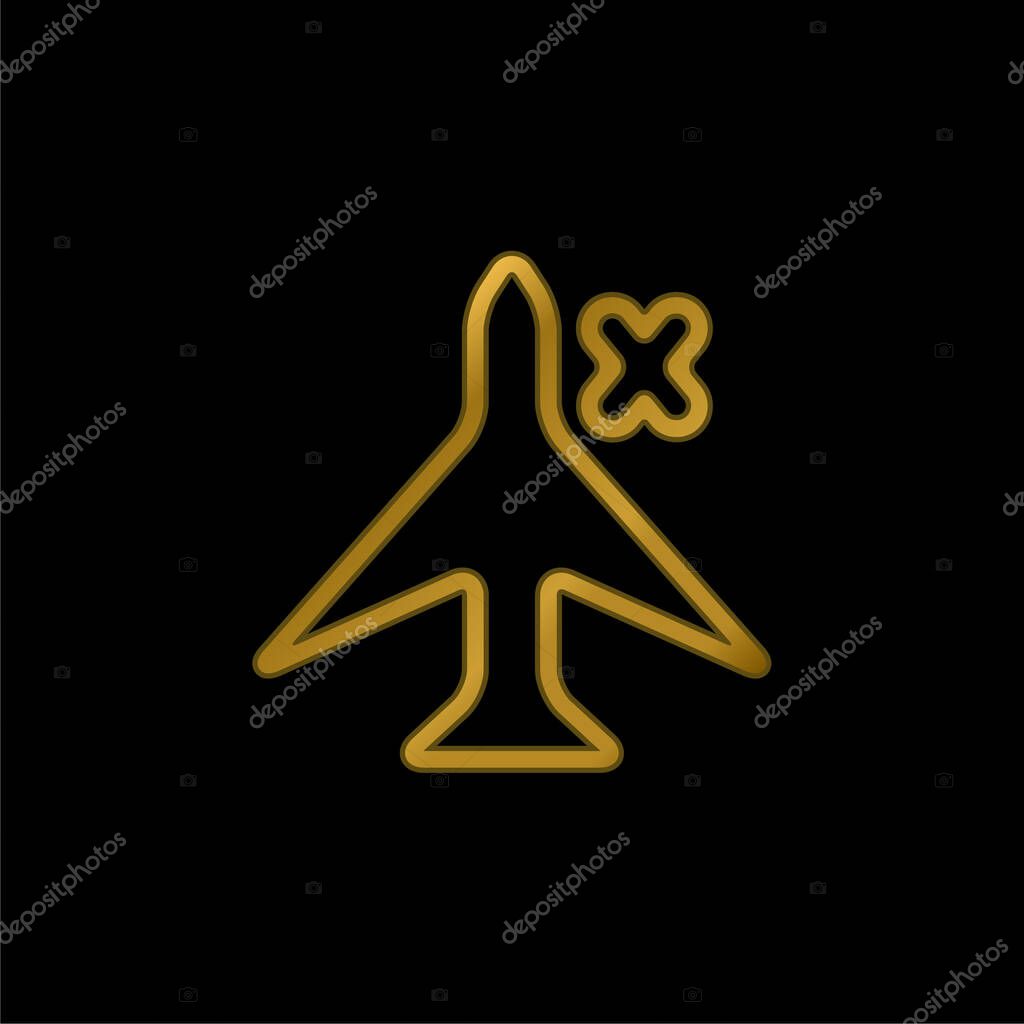 Airplane Sign With A Cross For Phone Interface gold plated metalic icon or logo vector