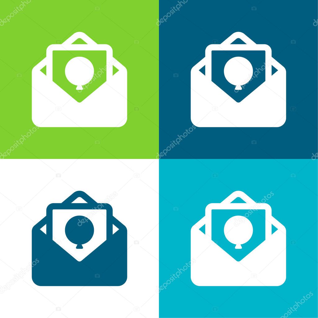 Birthday Card Flat four color minimal icon set