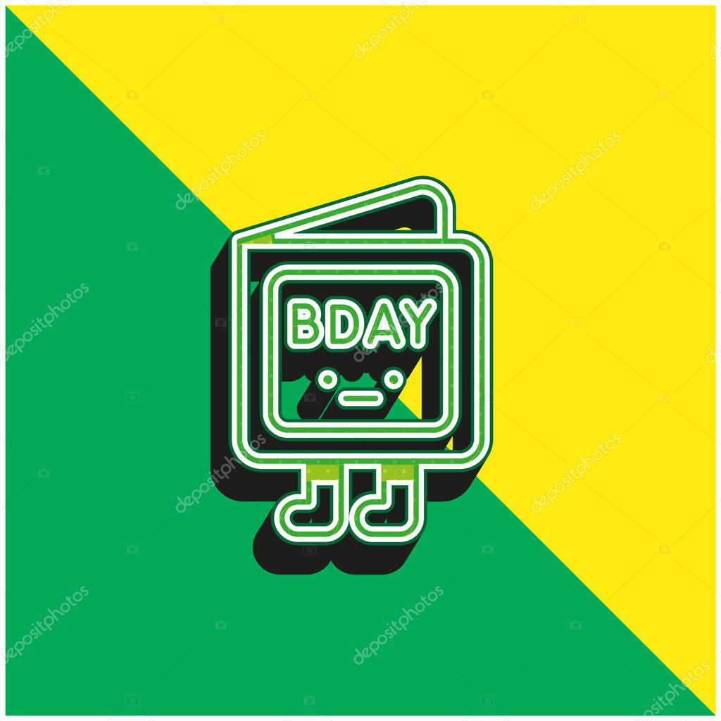 Birthday Invitation Green and yellow modern 3d vector icon logo