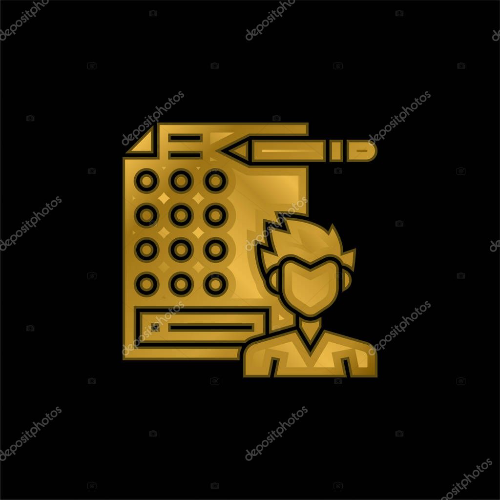 Answer gold plated metalic icon or logo vector