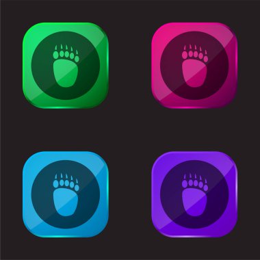 Bear Pawprint four color glass button icon clipart