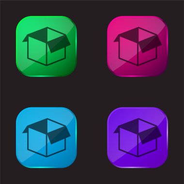 Box Open Shape four color glass button icon clipart
