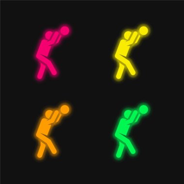 Basketbol oyuncusu dört renk parlayan neon vektör simgesi