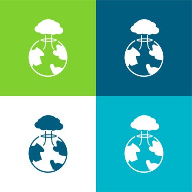 Bomb Exploding On Earth Flat four color minimal icon set clipart