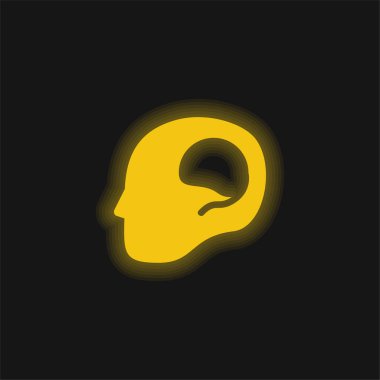 Beyni Kel Erkek Başı Sarı parlak neon ikonu