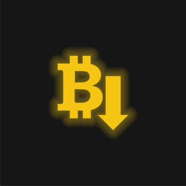 Bitcoin Down Arrow yellow glowing neon icon clipart