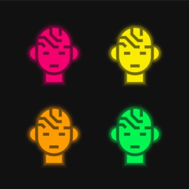Beyin dört renk parlayan neon vektör simgesi