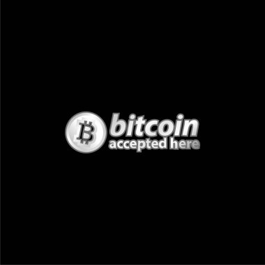 Bitcoin Accepted Here Logo silver plated metallic icon clipart