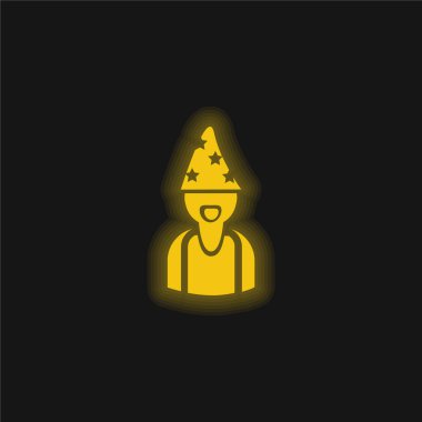 Astrologer Wearing Hat With Stars yellow glowing neon icon clipart
