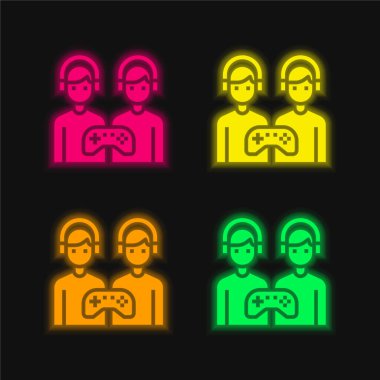 Savaş dört renk parlayan neon vektör simgesi