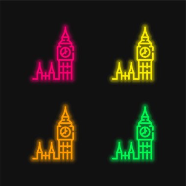 Büyük Ben dört renk parlayan neon vektör simgesi