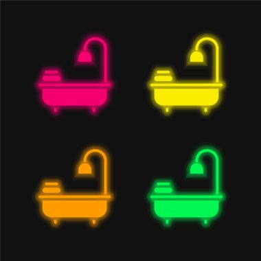 Küvet dört renk parlayan neon vektör simgesi
