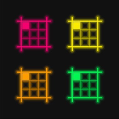 Boxed Layout With Mark On The Northwest Direction four color glowing neon vector icon clipart