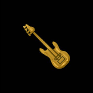 Bass Gitar altın kaplama metalik simge veya logo vektörü