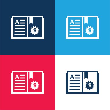 Kitap mavi ve kırmızı dört renk en küçük simge seti