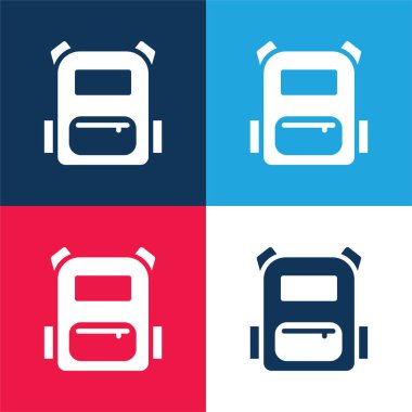 Sırt çantası mavi ve kırmızı dört renk minimal simgesi seti