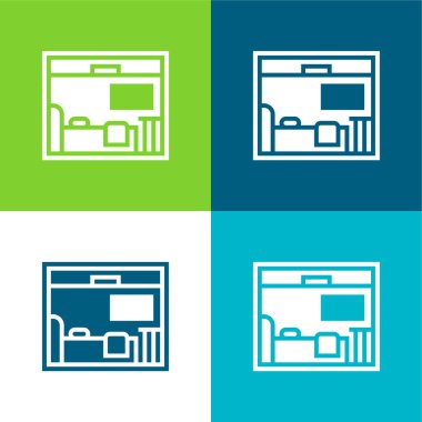 Yatak odası Düz 4 renk en küçük simge seti