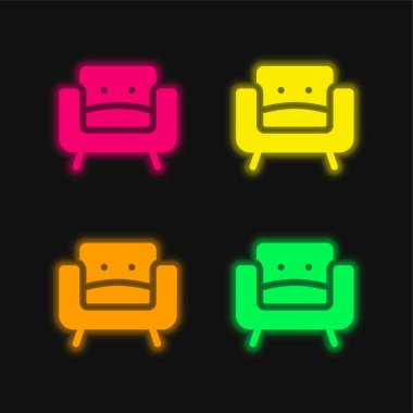 Koltuk dört renkli parlayan neon vektör simgesi