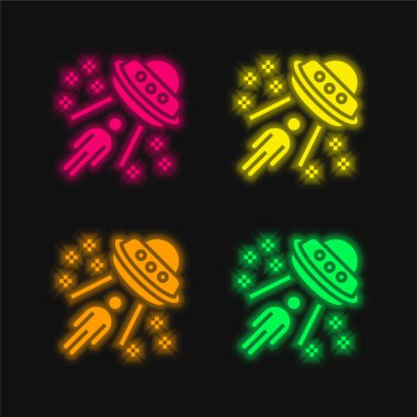 Alien four color glowing neon vector icon clipart