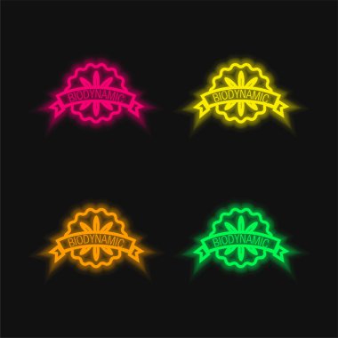 Biodynamic Badge four color glowing neon vector icon clipart