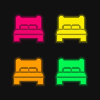Yatak dört renk parlayan neon vektör simgesi