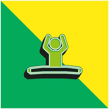 Geniş Bacakları ve Kolları Yukarı Yeşil ve Sarı Modern 3D vektör logosuyla Oturan Çocuk