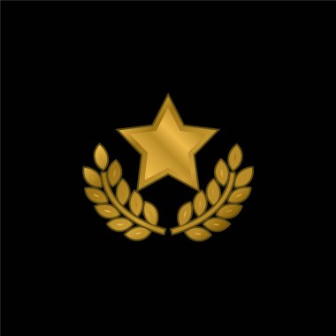 Award Star With Olive Branches gold plated metalic icon or logo vector clipart