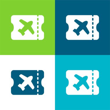 Boarding Pass Flat four color minimal icon set clipart