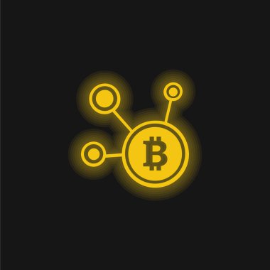 Bitcoin Ağ Sembolü sarı parlayan neon simgesi