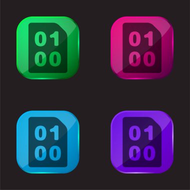 Binary Code With Zeros And One four color glass button icon clipart