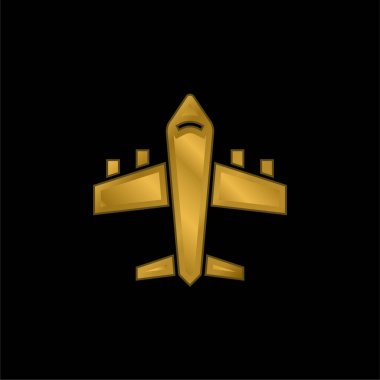 Uçak altın kaplama metalik simge veya logo vektörü