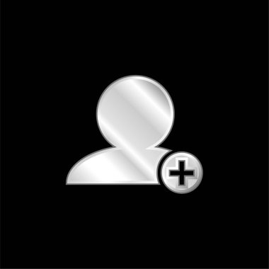 Siyah Kişinin İnsan Arayüzü Sembolünü Küçük Daire Gümüş Kaplama Simgesi İçinde Artı İşaretle