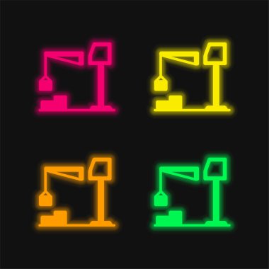 Big Derrick With Boxes four color glowing neon vector icon clipart