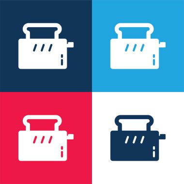 Bread Toaster blue and red four color minimal icon set clipart
