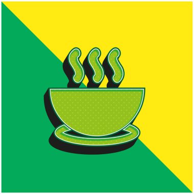 Bowl Of Hot Soup On A Plate Green and yellow modern 3d vector icon logo clipart