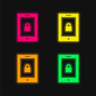 Bloke Tablet dört renk neon vektör simgesi