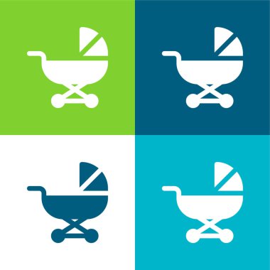 Bebek Arabası Düz 4 renk simgesi seti