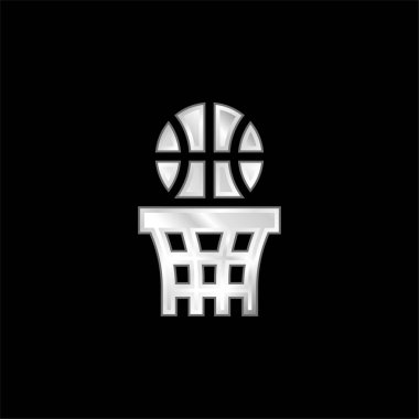 Basketball silver plated metallic icon clipart
