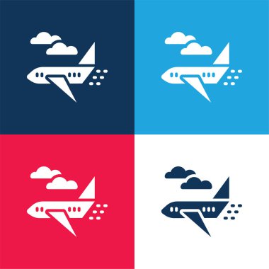 Uçak mavi ve kırmızı dört renk minimal simge kümesi