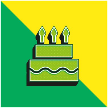 Doğum günü Keki Yeşil ve Sarı 3D vektör simgesi