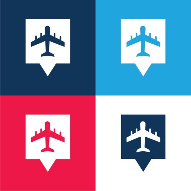 Havaalanı Pin mavi ve kırmızı dört renk minimal simgesi seti