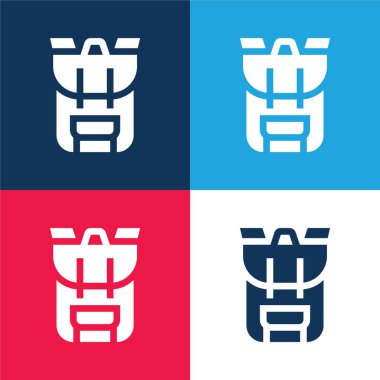 Sırt çantası mavi ve kırmızı dört renk minimal simgesi seti