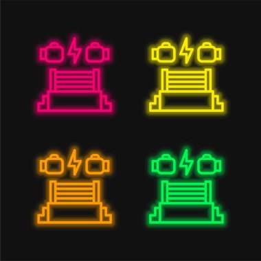 Boks ringi dört renk parlayan neon vektör simgesi