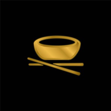 Bowl Ve Chopsticks altın kaplama metalik ikon veya logo vektörü