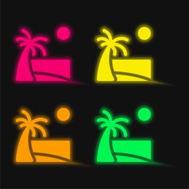 Plaj dört renk parlayan neon vektör simgesi